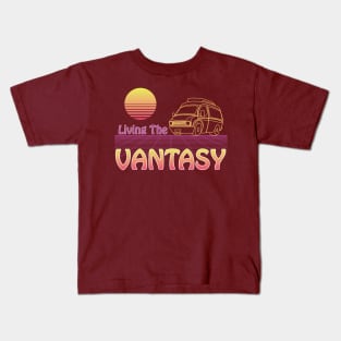 Vanlife Retro Living the Vantasy Yellow Camper Van sunset Kids T-Shirt